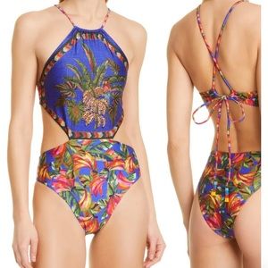 Farm rio blue tropical scarf new without tags one-piece swimsuit